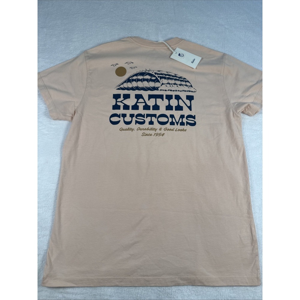 New Katin Customs Graphic Tee Men's Medium Peach Surf Wave Shirt Organic Cotton